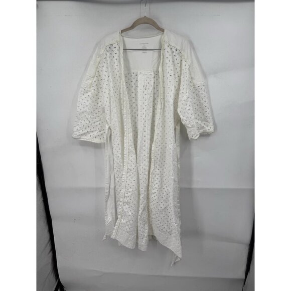 Carbon 38 Eyelet Kimono Robe Women M/L White Swim Cover Beach Coastal Waist Tie - Picture 2 of 7